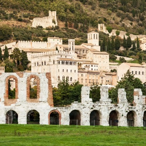 Ruins of the Roman amphitheatre near Gubbio, Italy