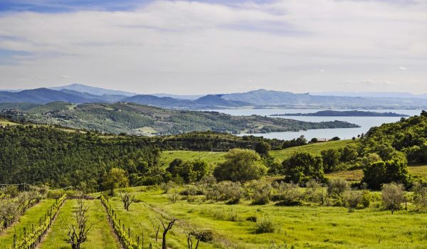 Italian landscape from Umbria with Trasimeno lake